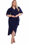 Quiz Plus Size Scuba Crepe Short Sleeve Wrap Midi Dress In Navy