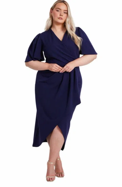 Quiz Plus Size Scuba Crepe Short Sleeve Wrap Midi Dress In Navy