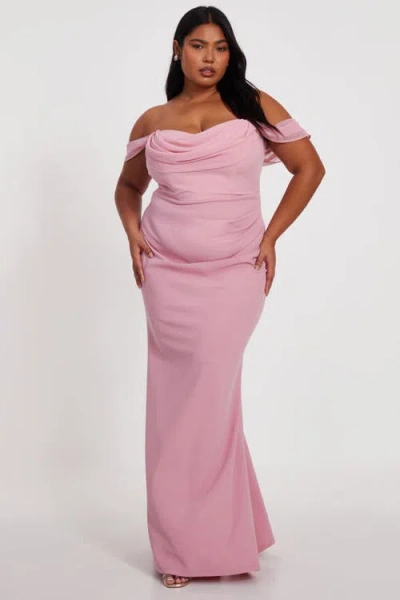 Quiz Plus Size Scuba Crepe/chiffon Bardot Maxi Dress