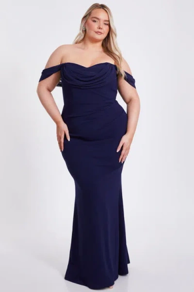 Quiz Plus Size Scuba Crepe/chiffon Bardot Maxi Dress