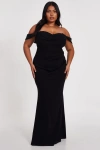 Quiz Plus Size Scuba Crepe/chiffon Bardot Maxi Dress