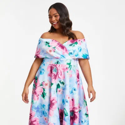 Quiz Plus Size Scuba Floral Bardot Skater Midi Dress In Neutral