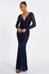 Quiz Plus Size Sequin Long Sleeve Maxi Dress In Navy