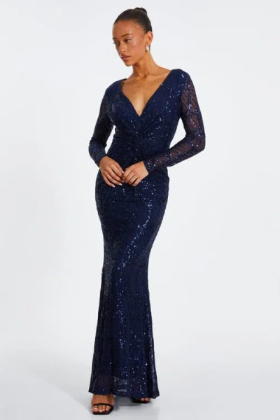 Quiz Plus Size Sequin Long Sleeve Maxi Dress In Navy