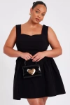 Quiz Plus Size Square Neck Drop Waist Mini Dress In Black