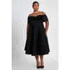 QUIZ QUIZ PLUS SIZE VELVET SCUBA KNIT BARDOT SKATER DRESS