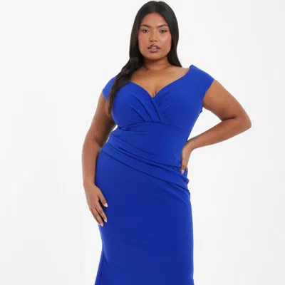 Quiz Plus Size Wrap Ruched Maxi Dress In Blue