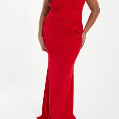 Quiz Plus Size Wrap Ruched Maxi Dress In Red