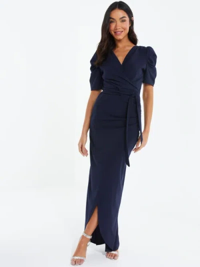 Quiz Puff Sleeve Maxi Dress In Navy