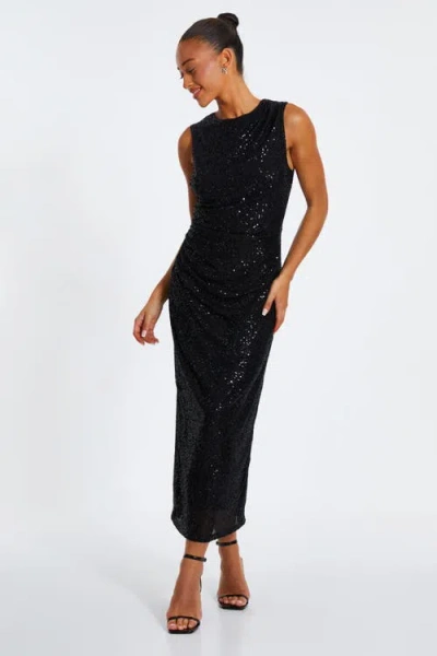 Quiz Round Neck Sleeveless Sequin Maxi Dress In Black