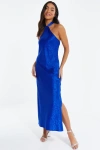Quiz Satin Halter Neck Maxi Dress In Blue