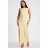 Quiz Satin Ruched Side Maxi Dress In Light Yellow