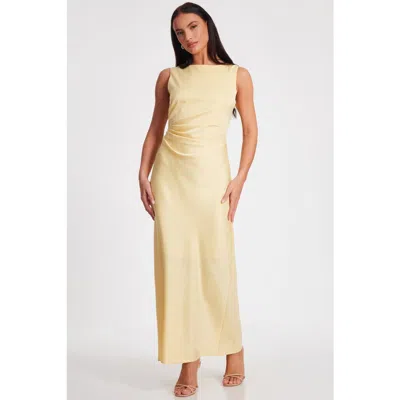 Quiz Satin Ruched Side Maxi Dress In Light Yellow