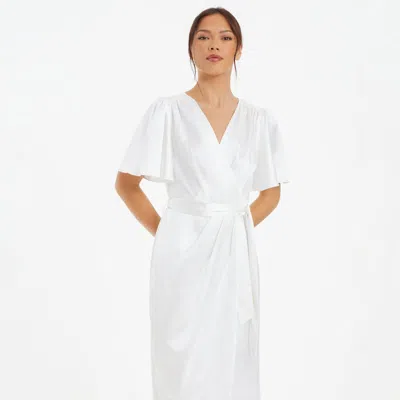 Quiz Satin Wrap Midi Dress In White