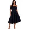 Quiz Scuba Bardot Bow Detail Skater Dress In Navy