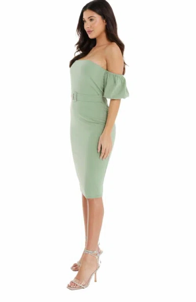 Quiz Scuba Crepe Bardot Dress In Green