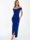 Quiz Scuba Crepe Bardot Maxi Dress In Blue