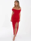 Quiz Scuba Crepe Bardot Maxi Dress In Red
