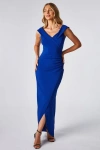 Quiz Scuba Crepe Bardot Maxi Dress In Royal Blue
