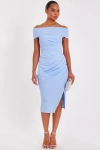 Quiz Scuba Crepe Bardot Midi Dress With Button Detail In Blue