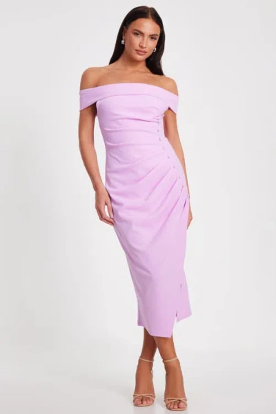 Quiz Scuba Crepe Bardot Midi Dress With Button Detail In Lilac