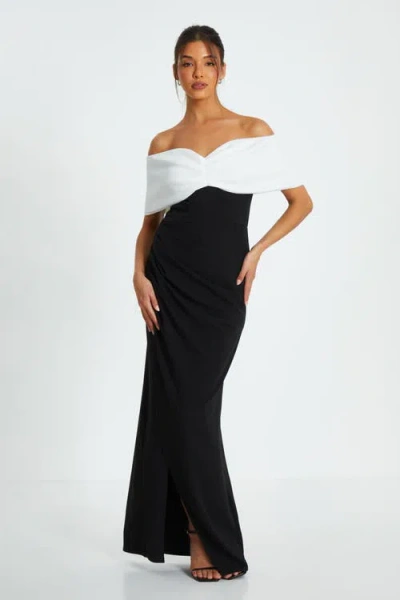 Quiz Scuba Crepe Bardot Ruched Maxi Dress In Black