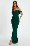 Quiz Scuba Crepe Bardot Wrap Maxi Dress In Green