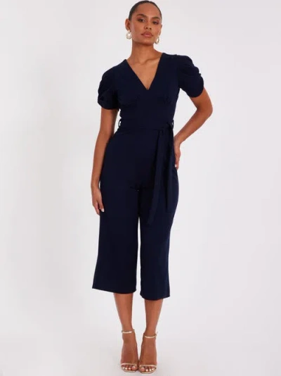 Quiz Scuba Crepe Cap Sleeve Wrap Jumpsuit In Blue