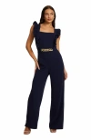 Quiz Scuba Crepe Chain Front Frill Jumpsuit In Navy
