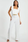 Quiz Scuba Crepe Chain Front Frill Jumpsuit In White