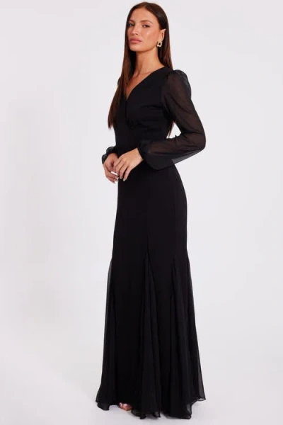 Quiz Scuba Crepe Chiffon Long Sleeve Goad Maxi Dress In Black