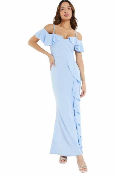 Quiz Scuba Crepe Cold Shoulder Maxi Dress In Blue