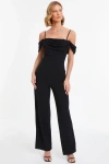 Quiz Scuba Crepe Cold Shoulder Palazzo Jumpsuit In Black