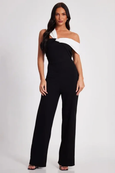 Quiz Scuba Crepe Contrast Bardot Jumpsuit In Black