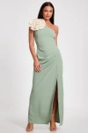 Quiz Scuba Crepe Contrast Corsage Maxi Dress In Sage
