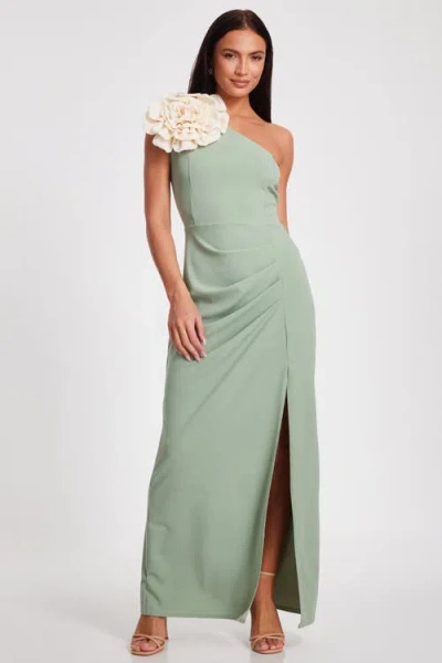 Quiz Scuba Crepe Contrast Corsage Maxi Dress In Sage
