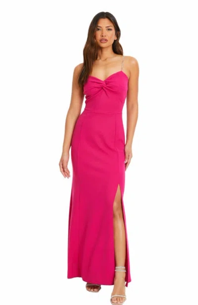 Quiz Scuba Crepe Dress With Diamante Straps In Magenta