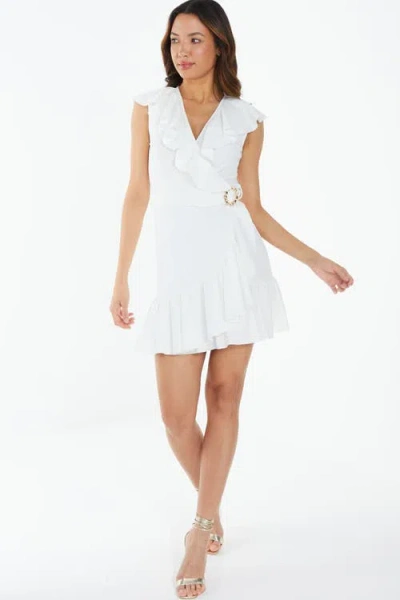 Quiz Scuba Crepe Frill Detail Wrap Dress In White