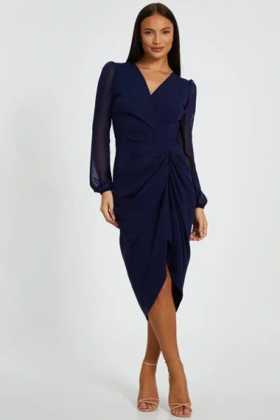 Quiz Scuba Crepe Front Wrap Chiffon Sleeve Midi Dress