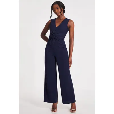 Quiz Scuba Crepe Gathered Front Jumpsuit In Navy