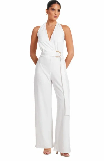 Quiz Scuba Crepe Halter Jumpsuit In White
