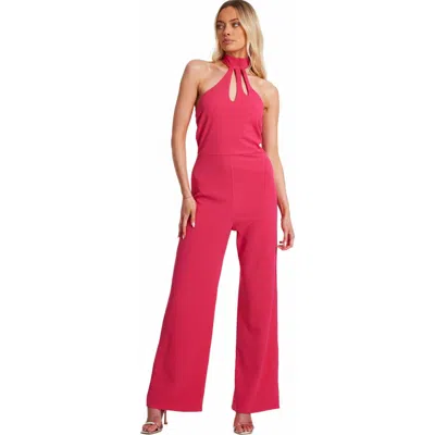 Quiz Scuba Crepe Halterneck Jumpsuit In Magenta