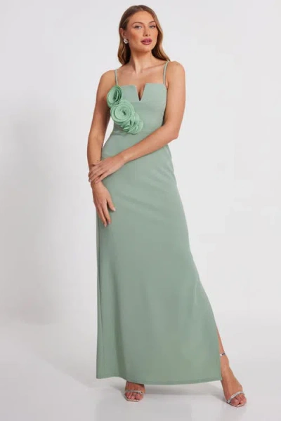 Quiz Scuba Crepe Maxi Dress With 3d Applique Detail In Sage