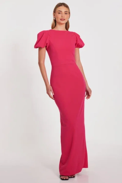 Quiz Scuba Crepe Maxi Dress With Puff Sleeve In Magenta