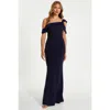 Quiz Scuba Crepe Maxi Dress With Satin Asymmetric Neck In Navy