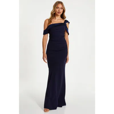 Quiz Scuba Crepe Maxi Dress With Satin Asymmetric Neck In Navy