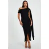 Quiz Scuba Crepe Off The Shoulder Sash Maxi Dress In Black