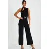 Quiz Scuba Crepe Tie Neck Palazzo Jumpsuit In Black
