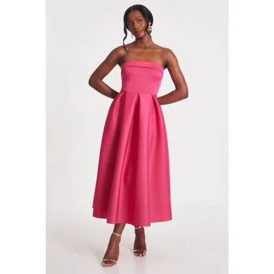 Quiz Scuba Foam Bandeau Skater Dress In Magenta
