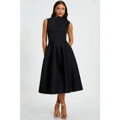 Quiz Scuba Foam High Neck Midi Dress In Black